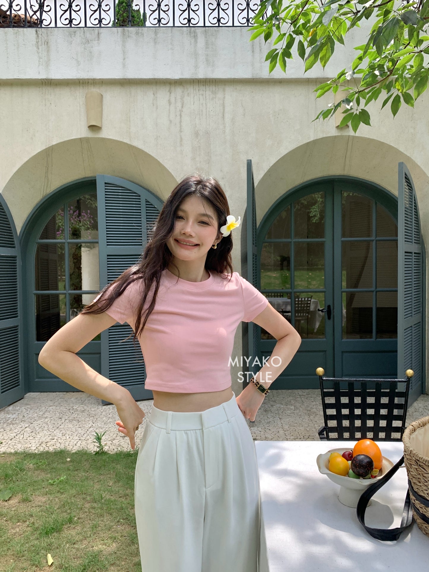 Anna Short Sleeve Crop Top in Pink