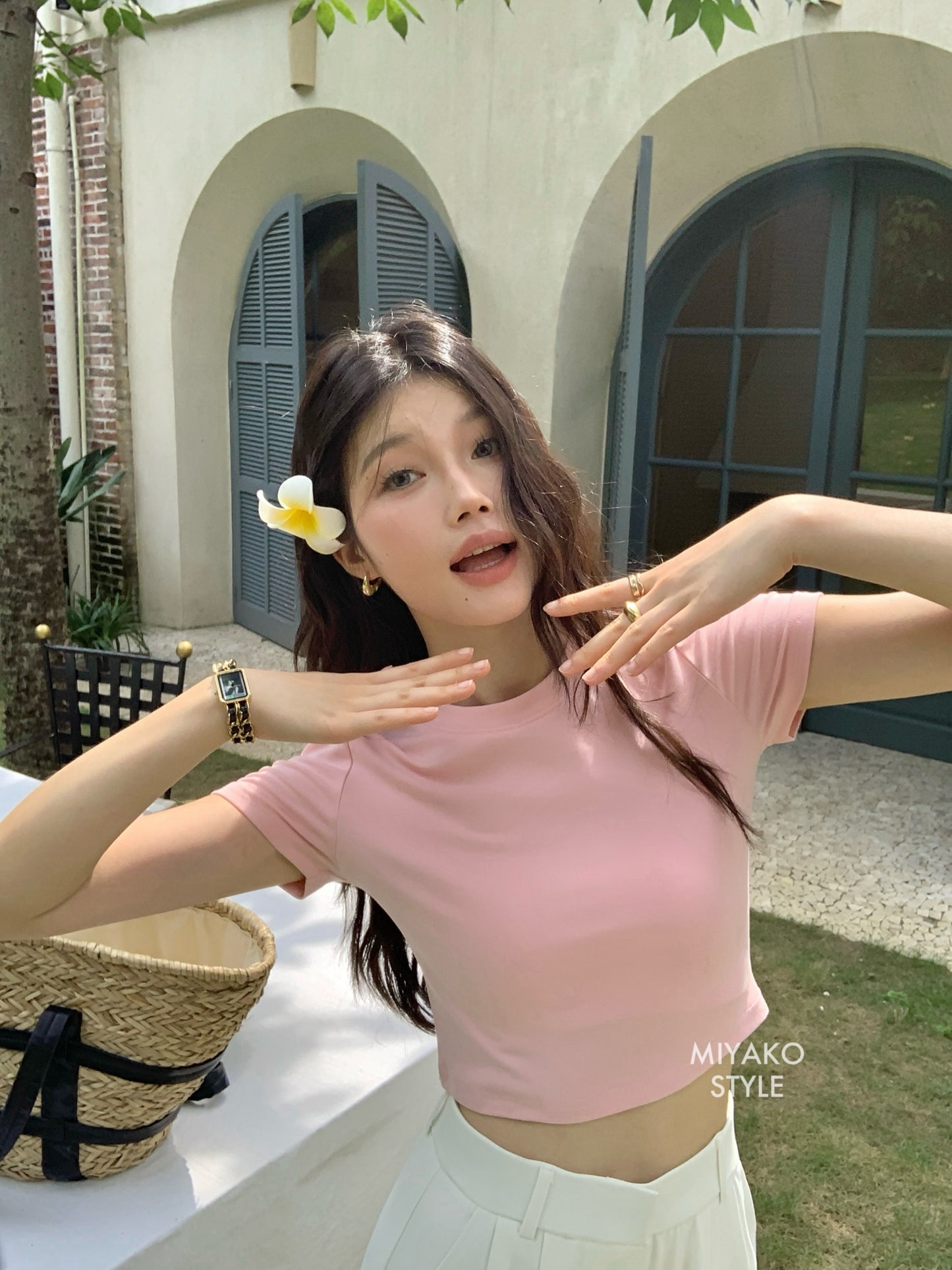 Anna Short Sleeve Crop Top in Pink