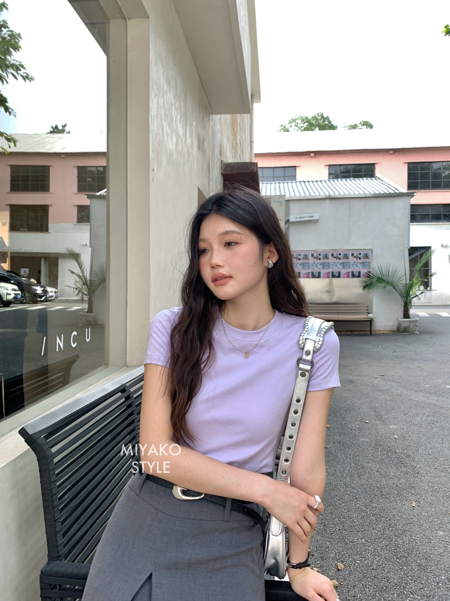 Anna Short Sleeve Crop Top in Purple