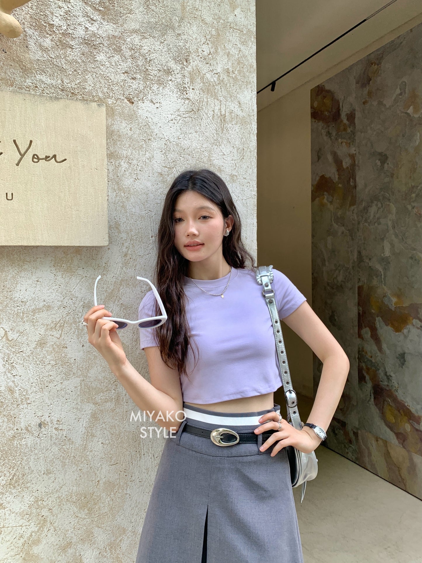 Anna Short Sleeve Crop Top in Purple