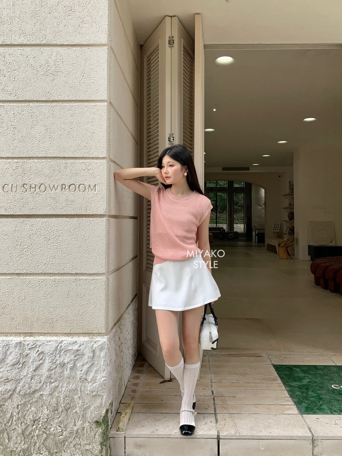 (DEFECT) Caitlyn A Line Mini Skirt in White