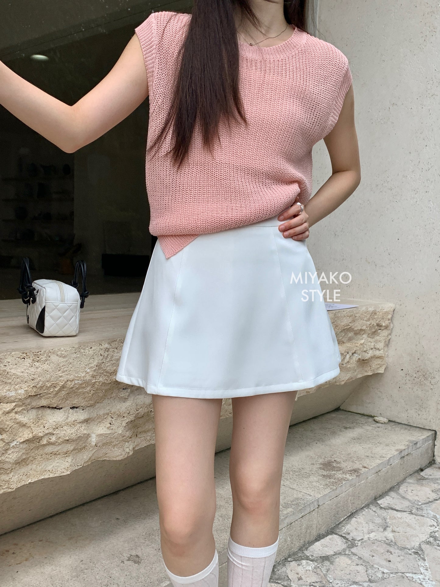(DEFECT) Caitlyn A Line Mini Skirt in White