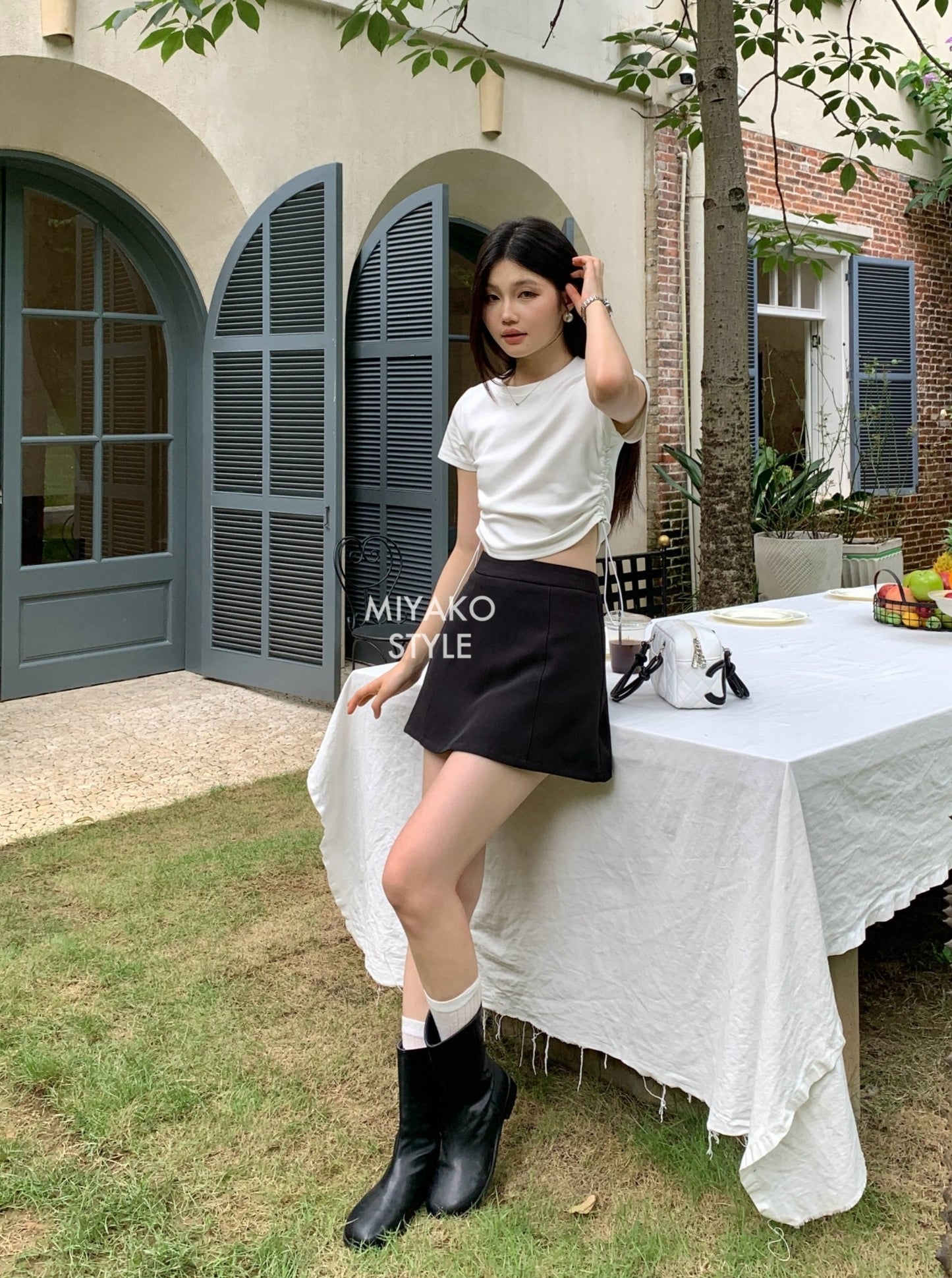 Caitlyn A Line Mini Skirt in Black