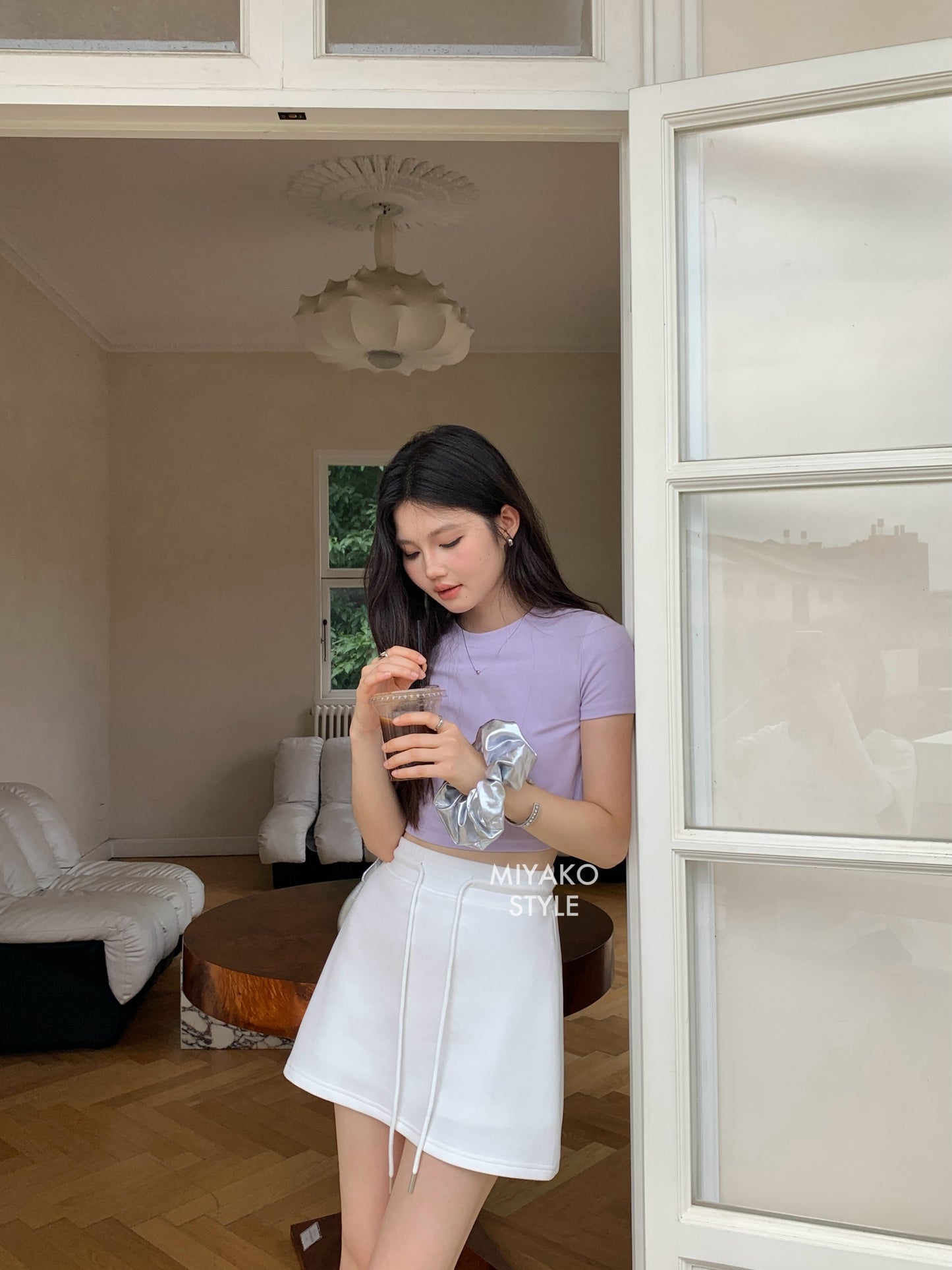 Anna Short Sleeve Crop Top in Purple