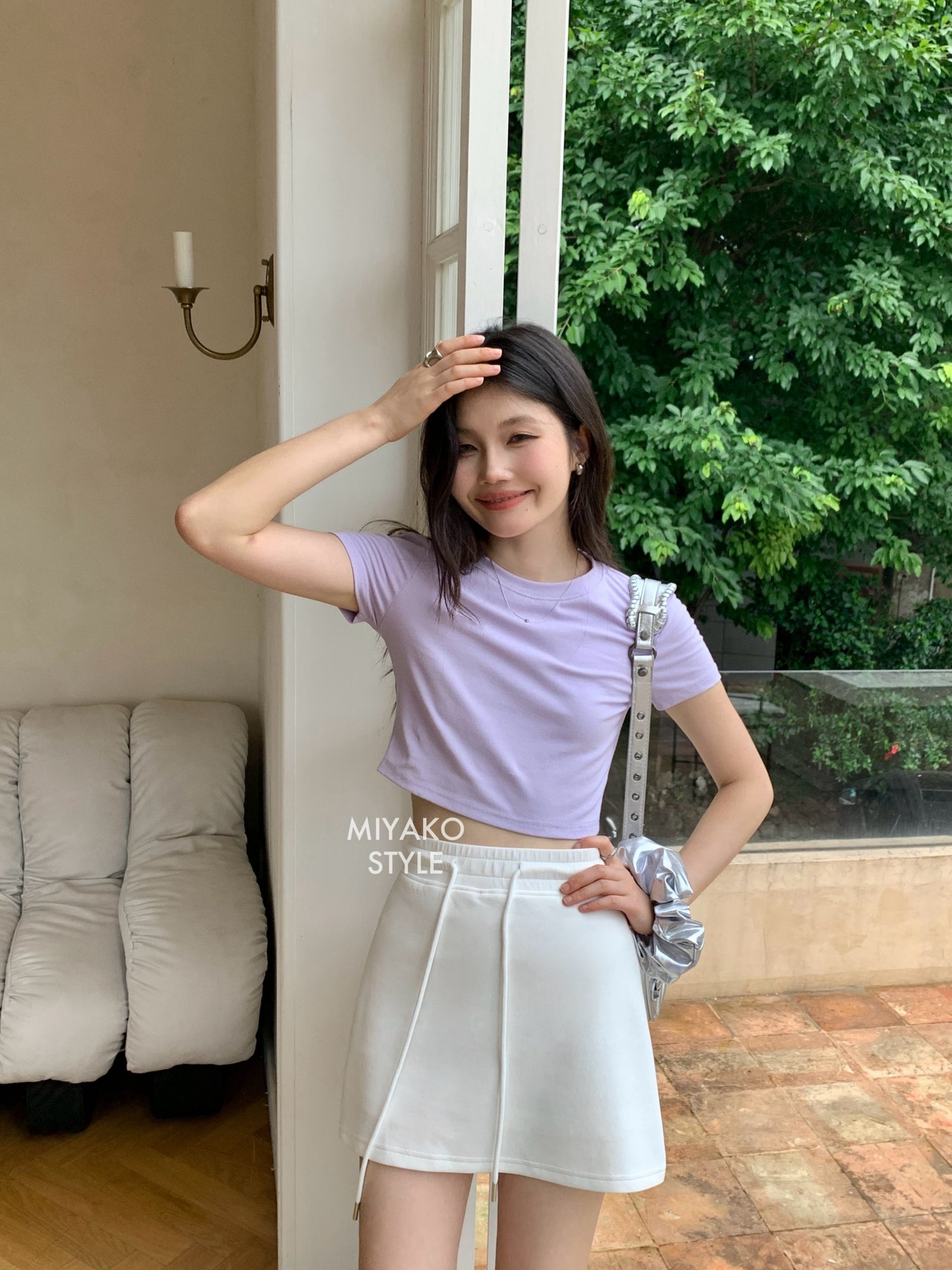 Anna Short Sleeve Crop Top in Purple