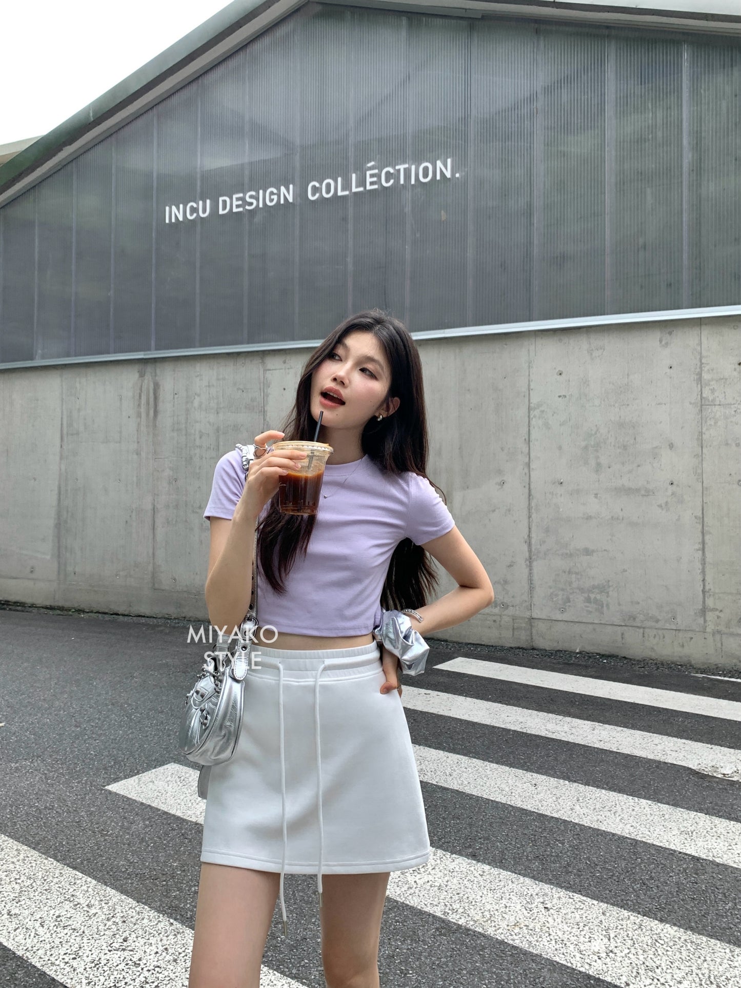 Anna Short Sleeve Crop Top in Purple