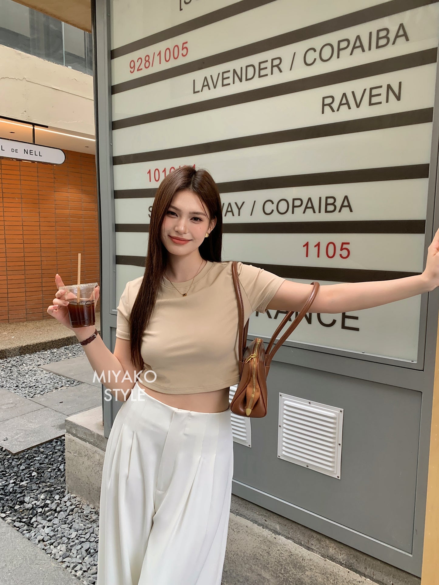 Anna Short Sleeve Crop Top in Beige