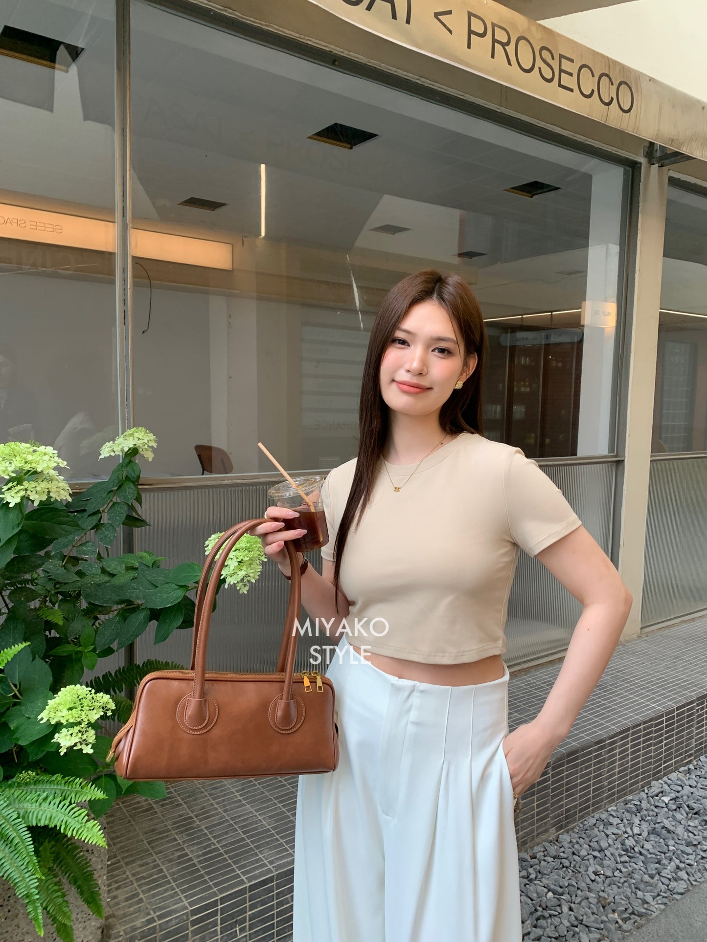 Anna Short Sleeve Crop Top in Beige