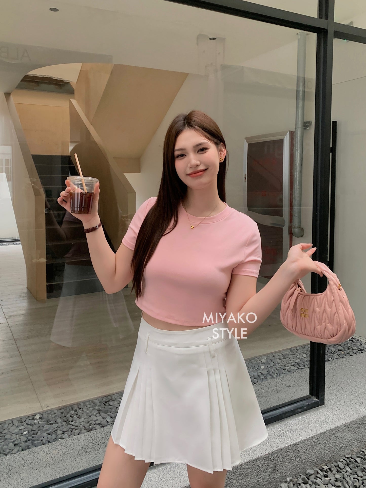 Anna Short Sleeve Crop Top in Pink