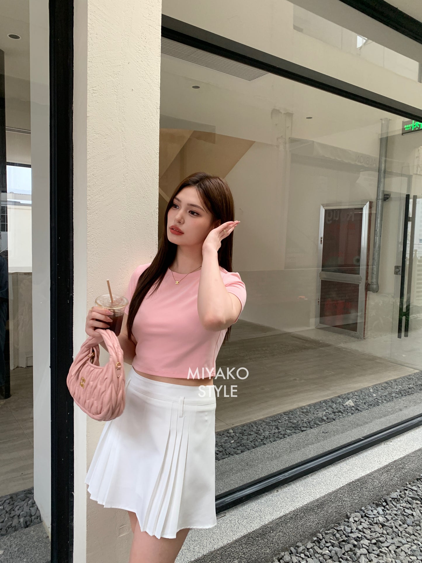 Anna Short Sleeve Crop Top in Pink