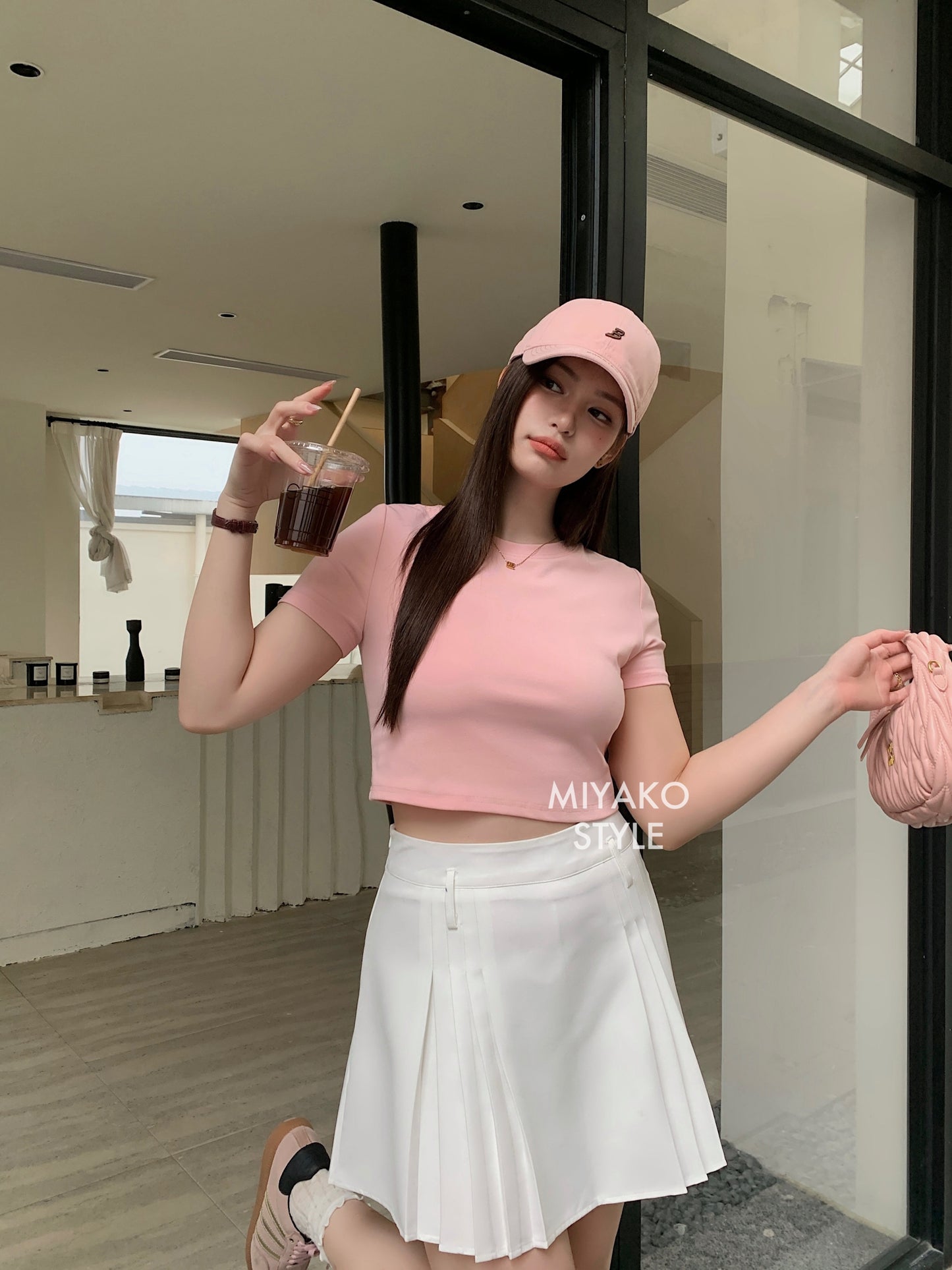 Anna Short Sleeve Crop Top in Pink