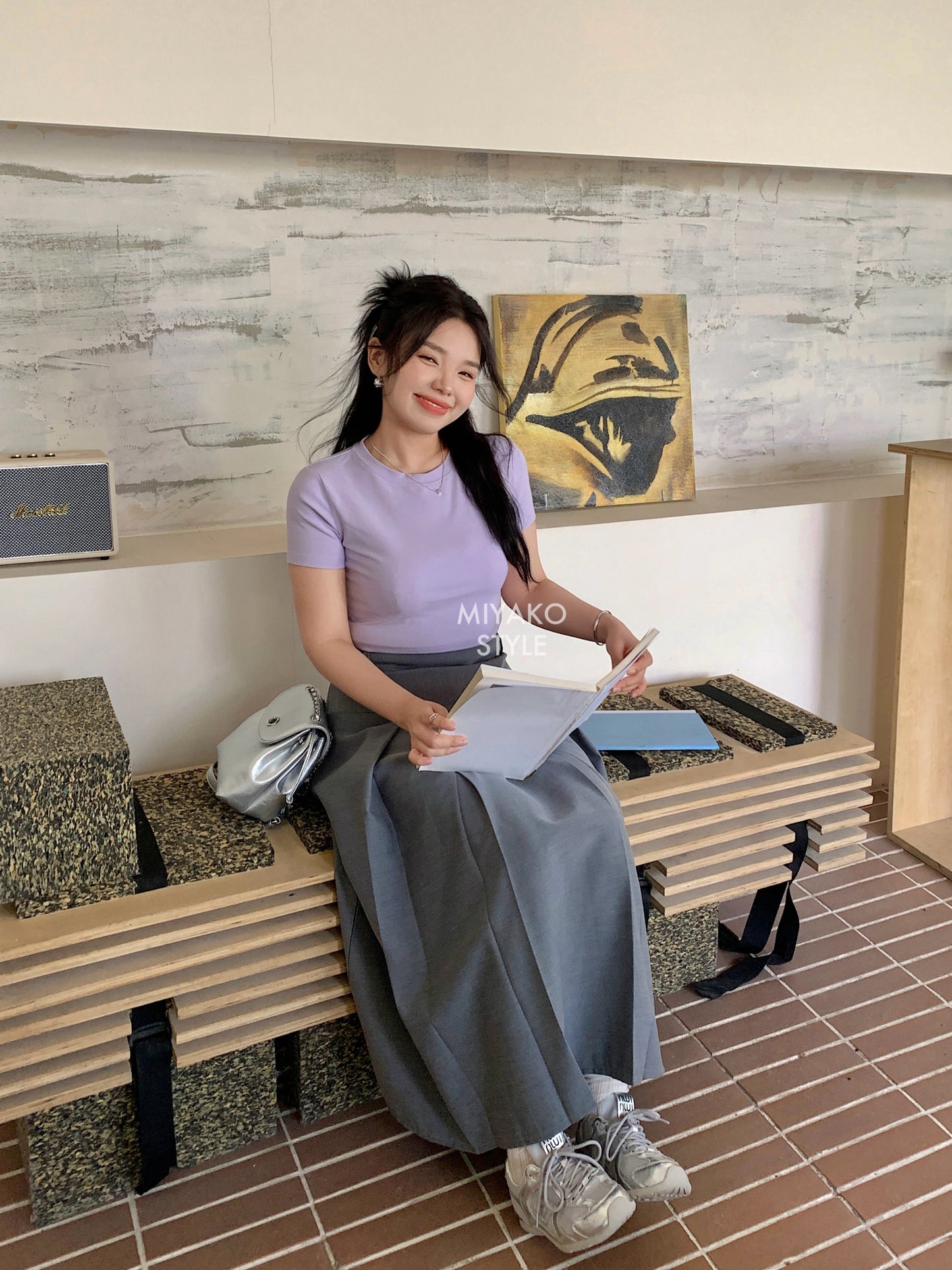 Anna Short Sleeve Crop Top in Purple