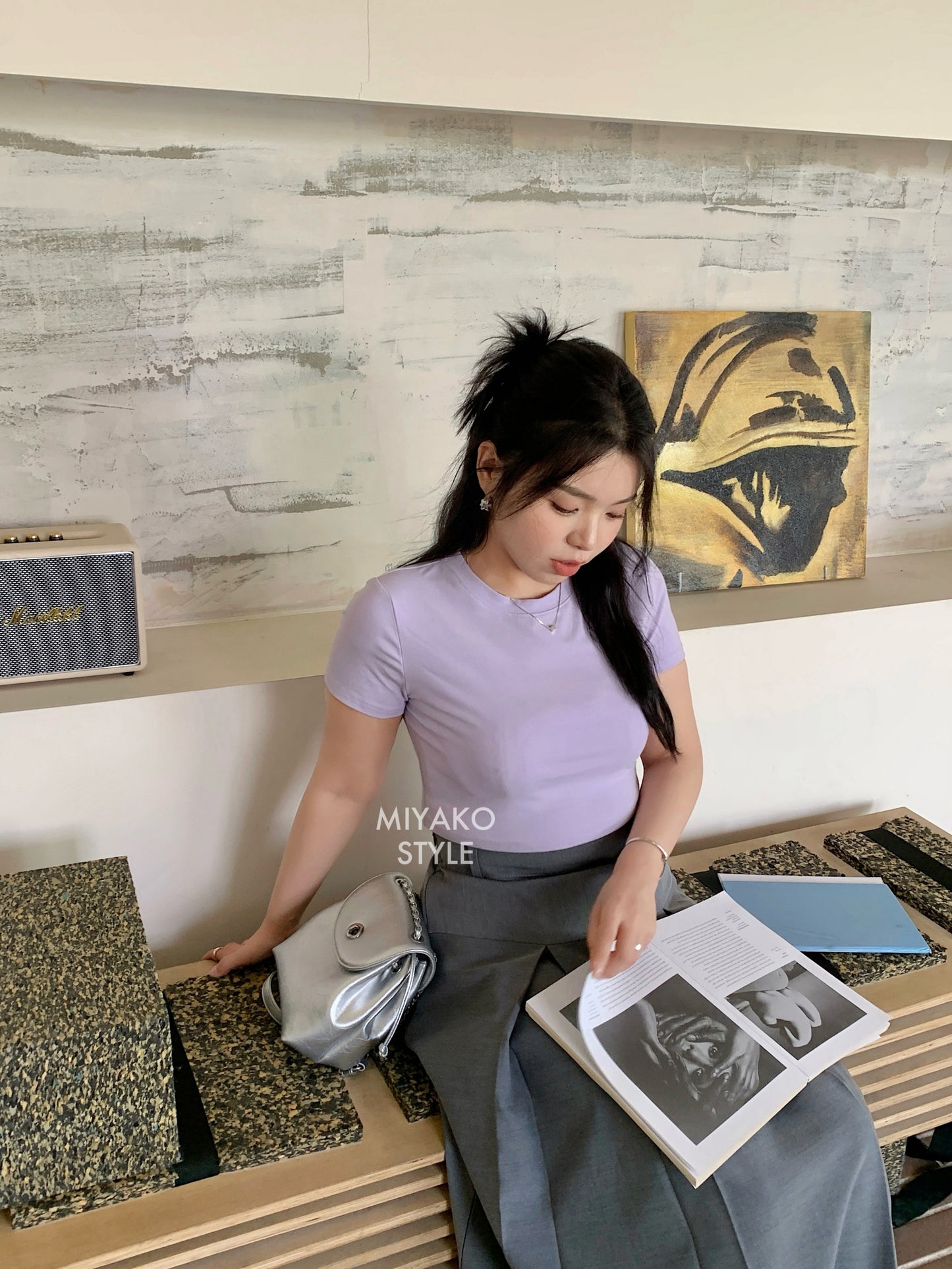 Anna Short Sleeve Crop Top in Purple