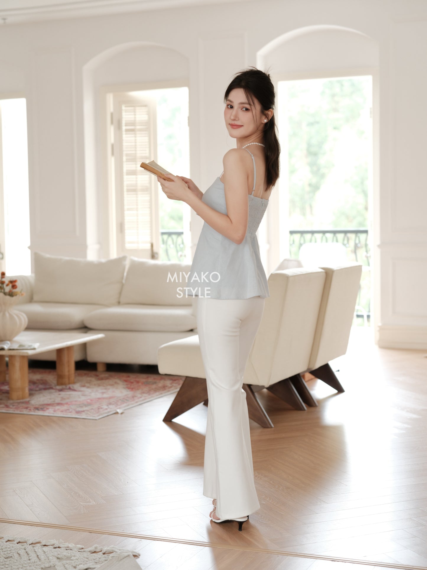 Venus High Waist Flared Pants in White
