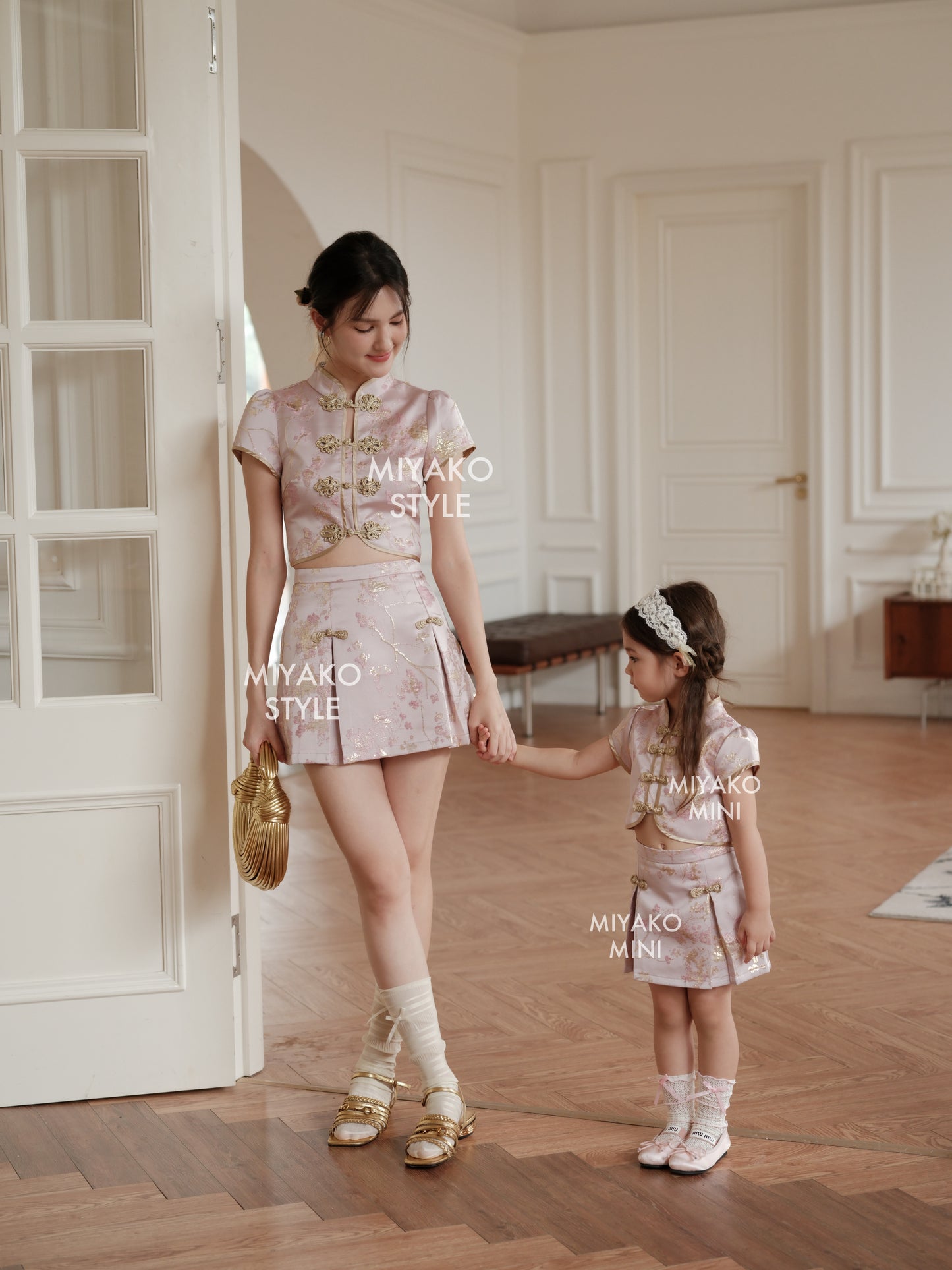 【小女团】Roseanne Cheongsam Girl Skirt in Pink 小女孩粉金色裙子 ( Skirt Only)