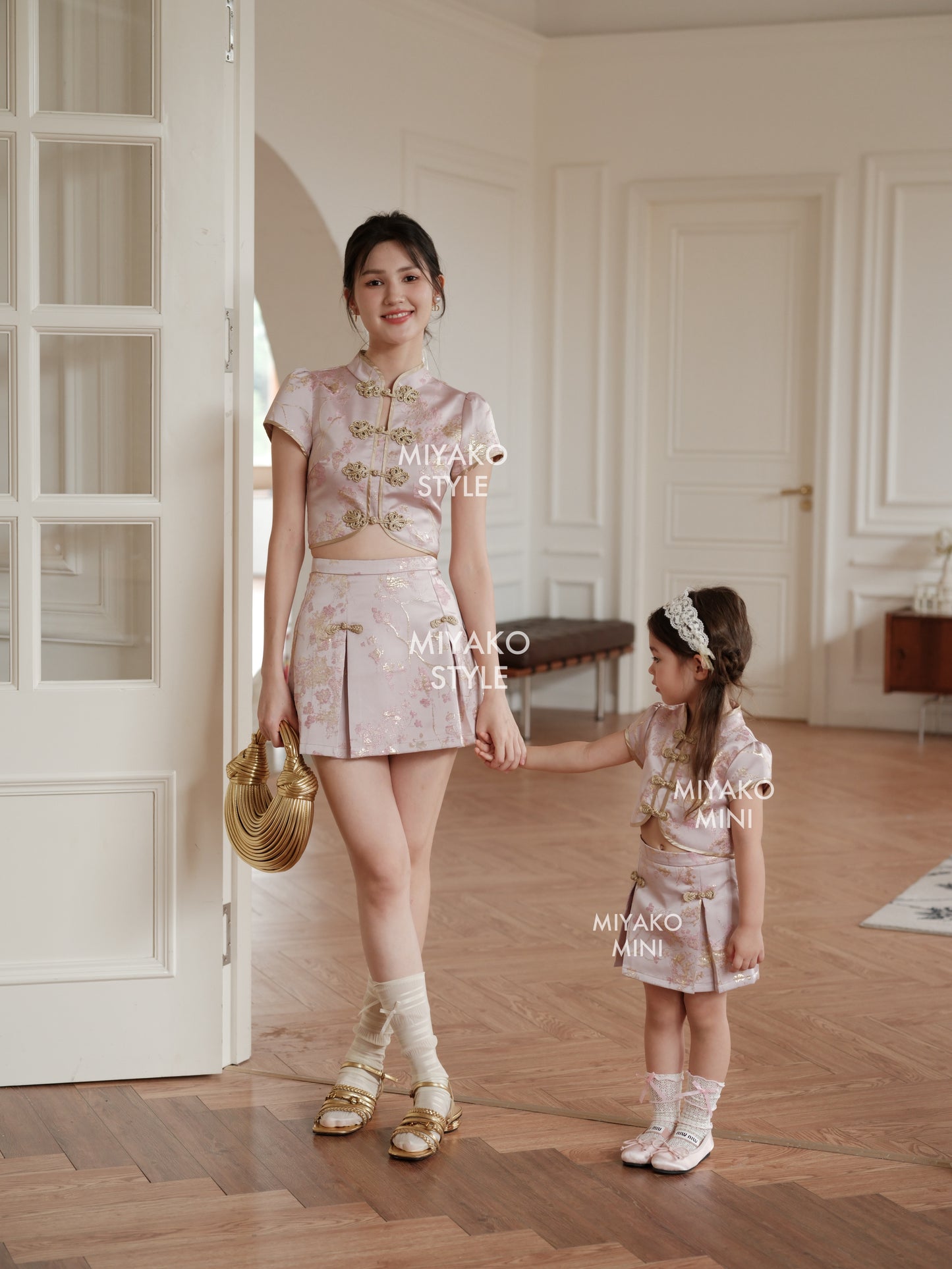 【小女团】Roseanne Cheongsam Girl Skirt in Pink 小女孩粉金色裙子 ( Skirt Only)