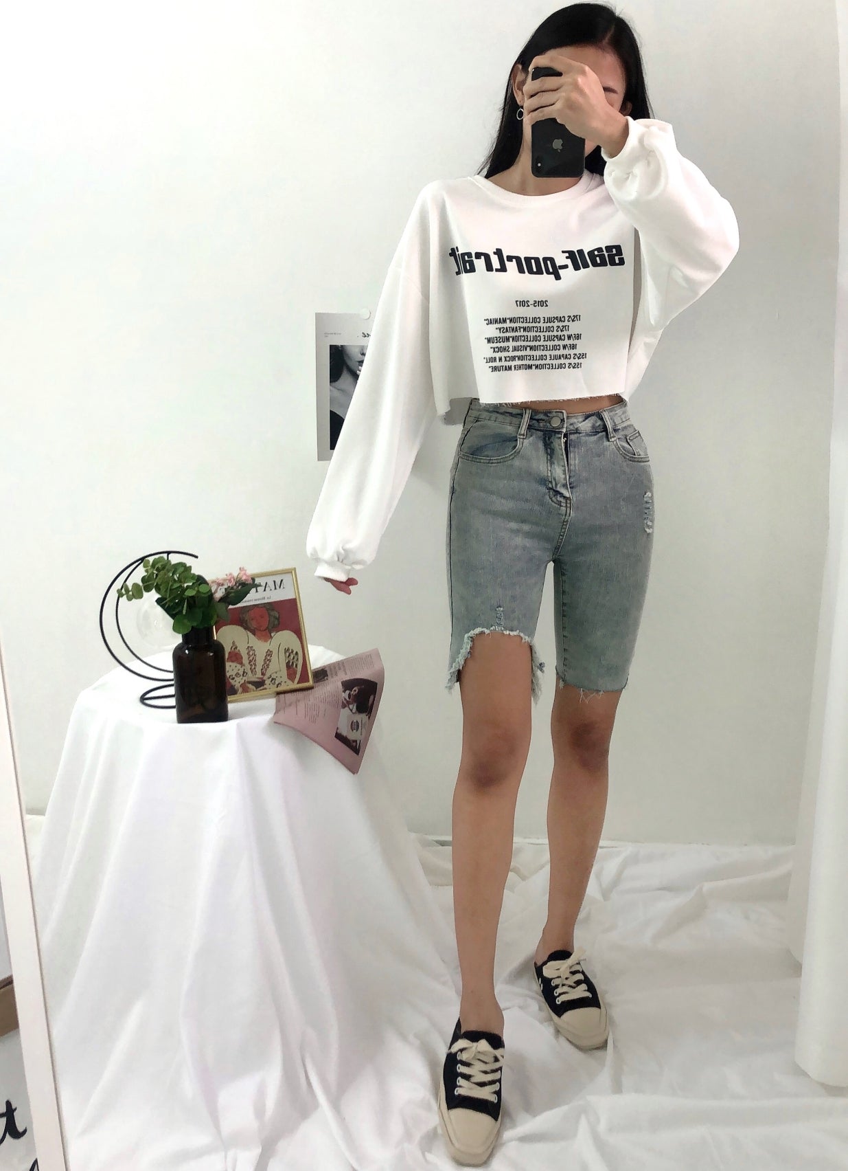 Ripped midi jeans