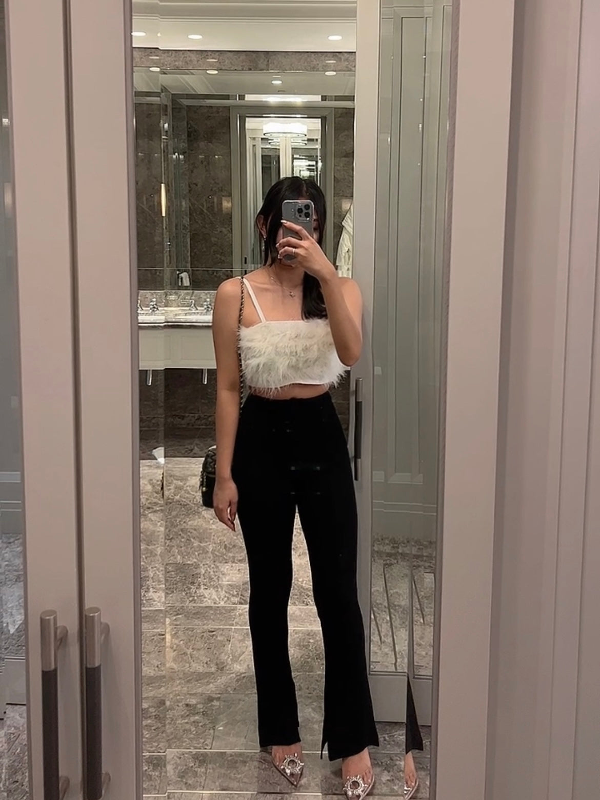 (DEFECT) Jacquelyn Furry Crop Top in white