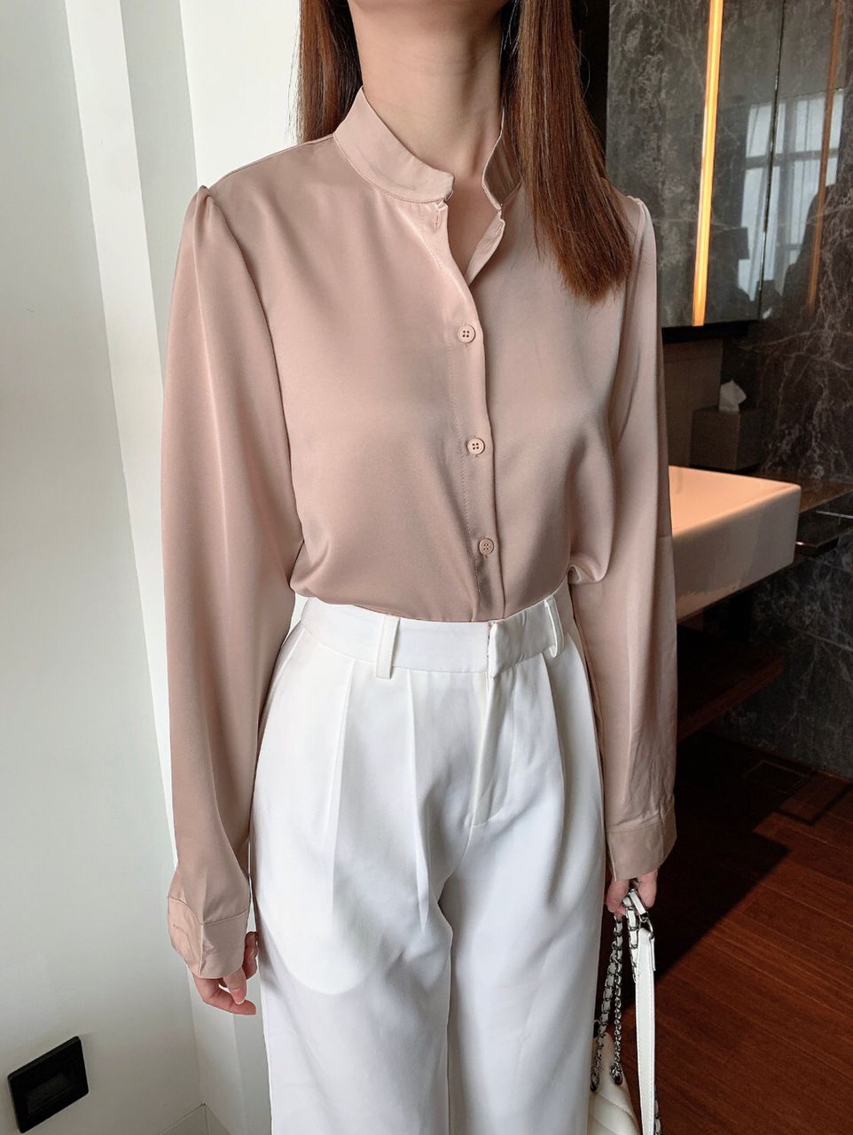 O14 beatice collar shirt khaki s size