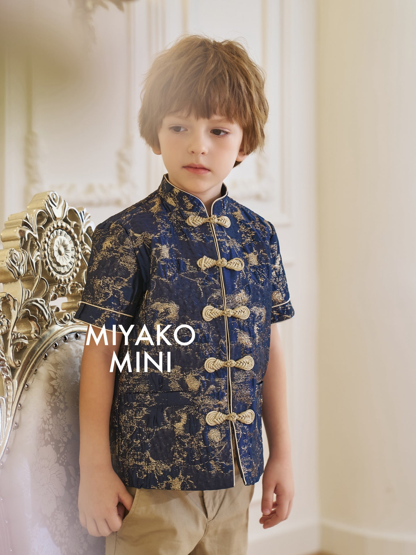【星辰闪耀】Starlight Premium Boy Suit Cheongsam in Golden Navy 小男孩唐装