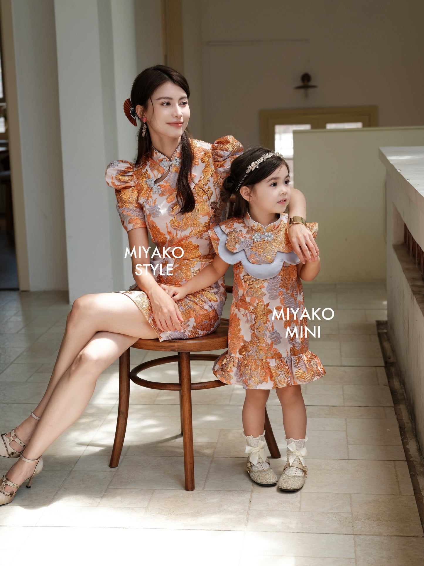 【家族荣耀】Glory Cheongsam Girl Dress in Orange 橘色小女孩连身裙