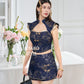 【人气女团】Jenlisa Premium Cheongsam Top in Golden Navy 深蓝色女装上衣