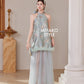 【万事如亿】Billionaire Detachable Sleeve Halter Dress in Sea Blue 绿蓝色女装挂脖连身裙