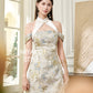 【万事如亿】Billionaire Embroidered Padded & Detachable Sleeve Mini Cheongsam Dress in Ash Beige 米灰色女装短款