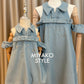 Denim Premium Detachable Sleeve Girl Dress