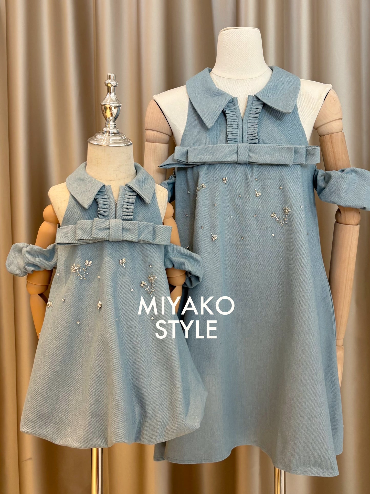 Denim Premium Detachable Sleeve Girl Dress