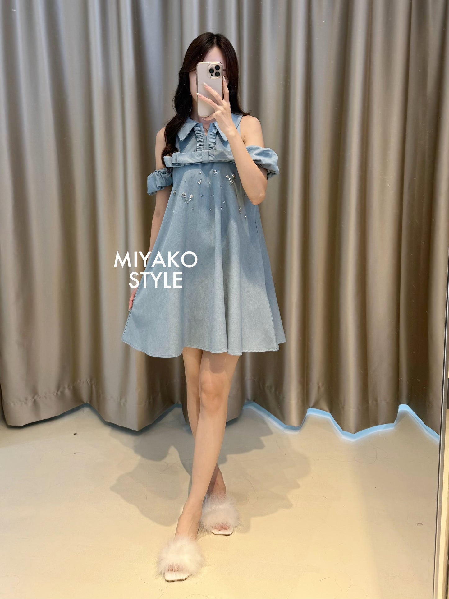 Denim Premium Detachable Sleeve Women Dress