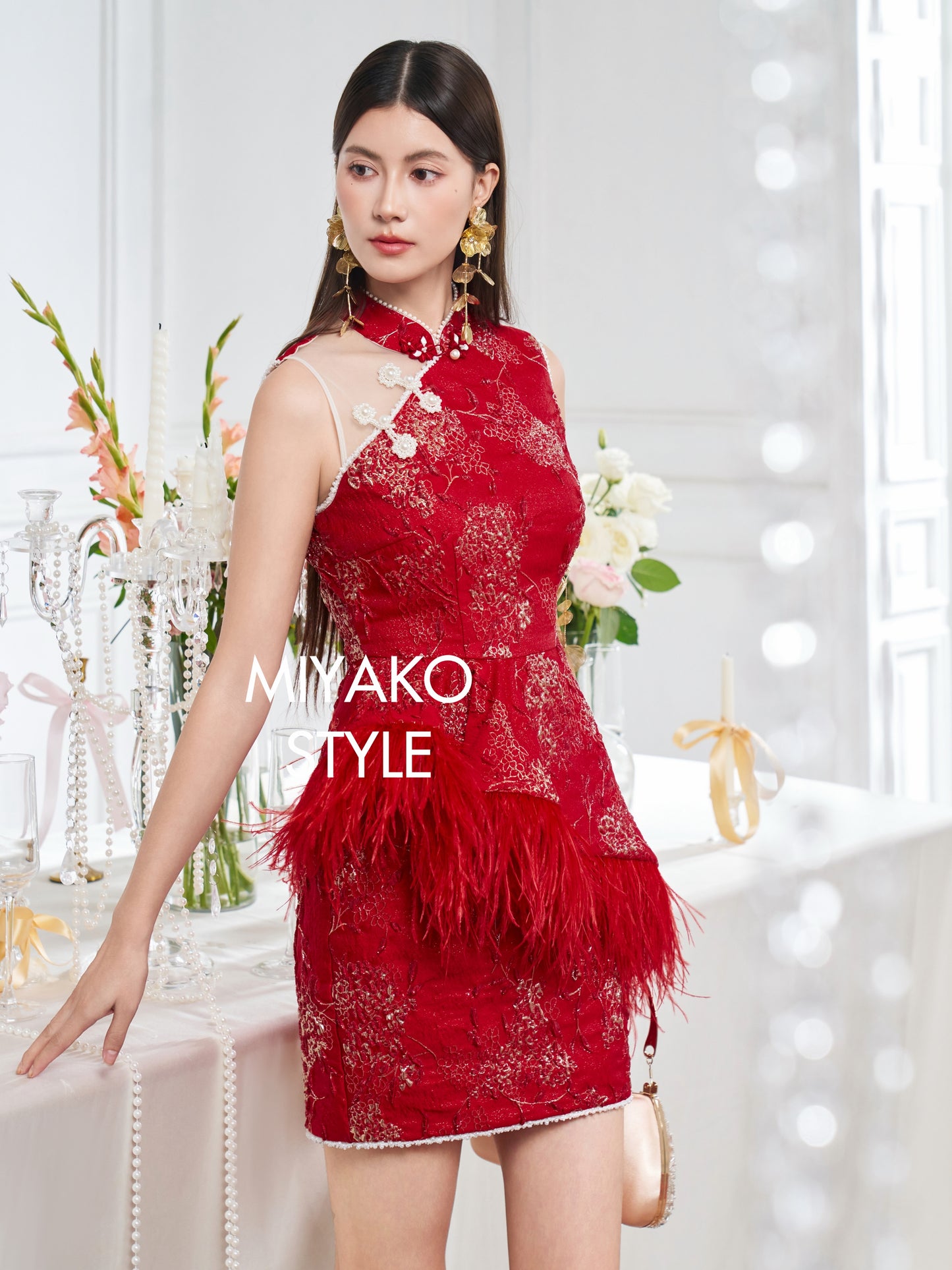 【名门望族】Noble Premium Fur Dress in Red 红色女装连身裙