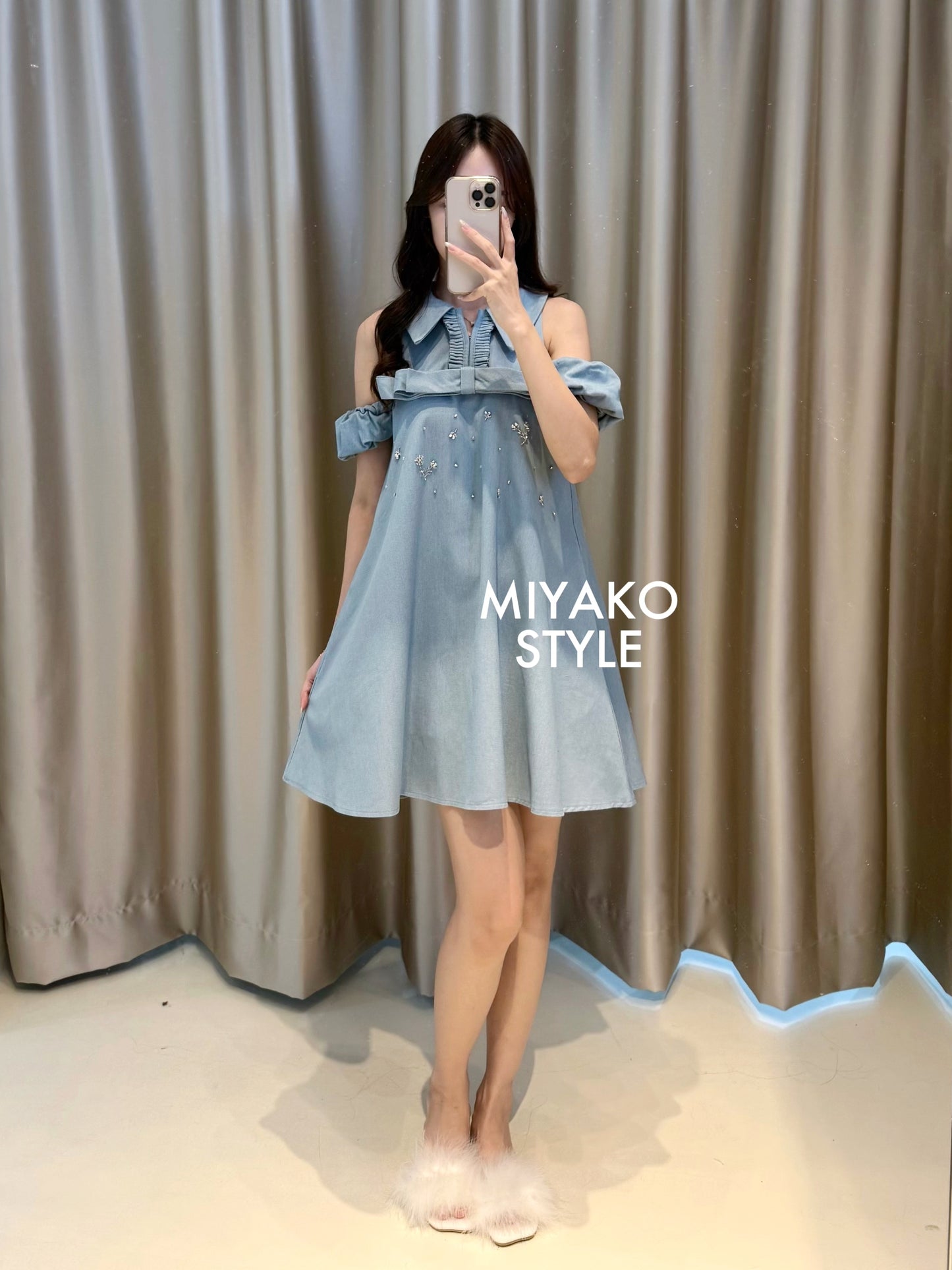 Denim Premium Detachable Sleeve Women Dress