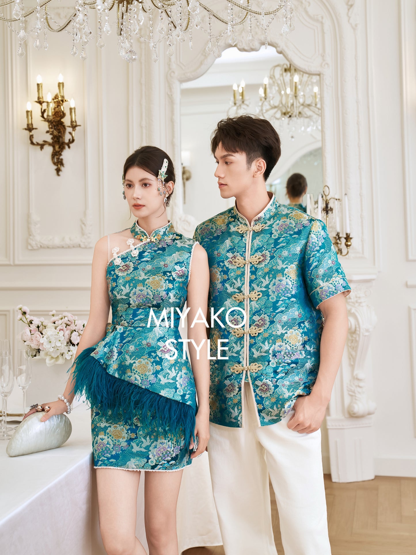 【名门望族】Noble Premium Fur Dress in Peacock Blue 孔雀蓝女装连身裙