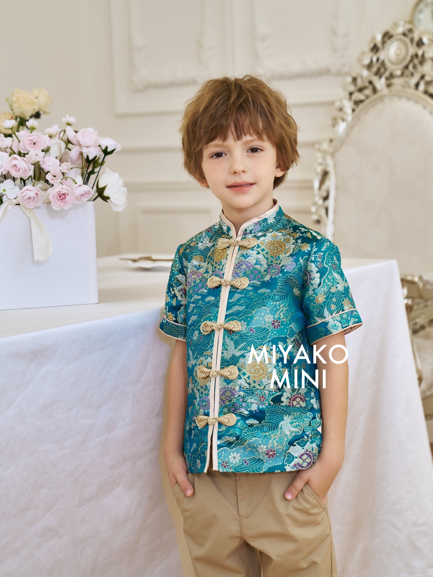 【名门望族】Noble Premium Boy Suit Cheongsam in Peacock Blue 孔雀蓝小男孩唐装