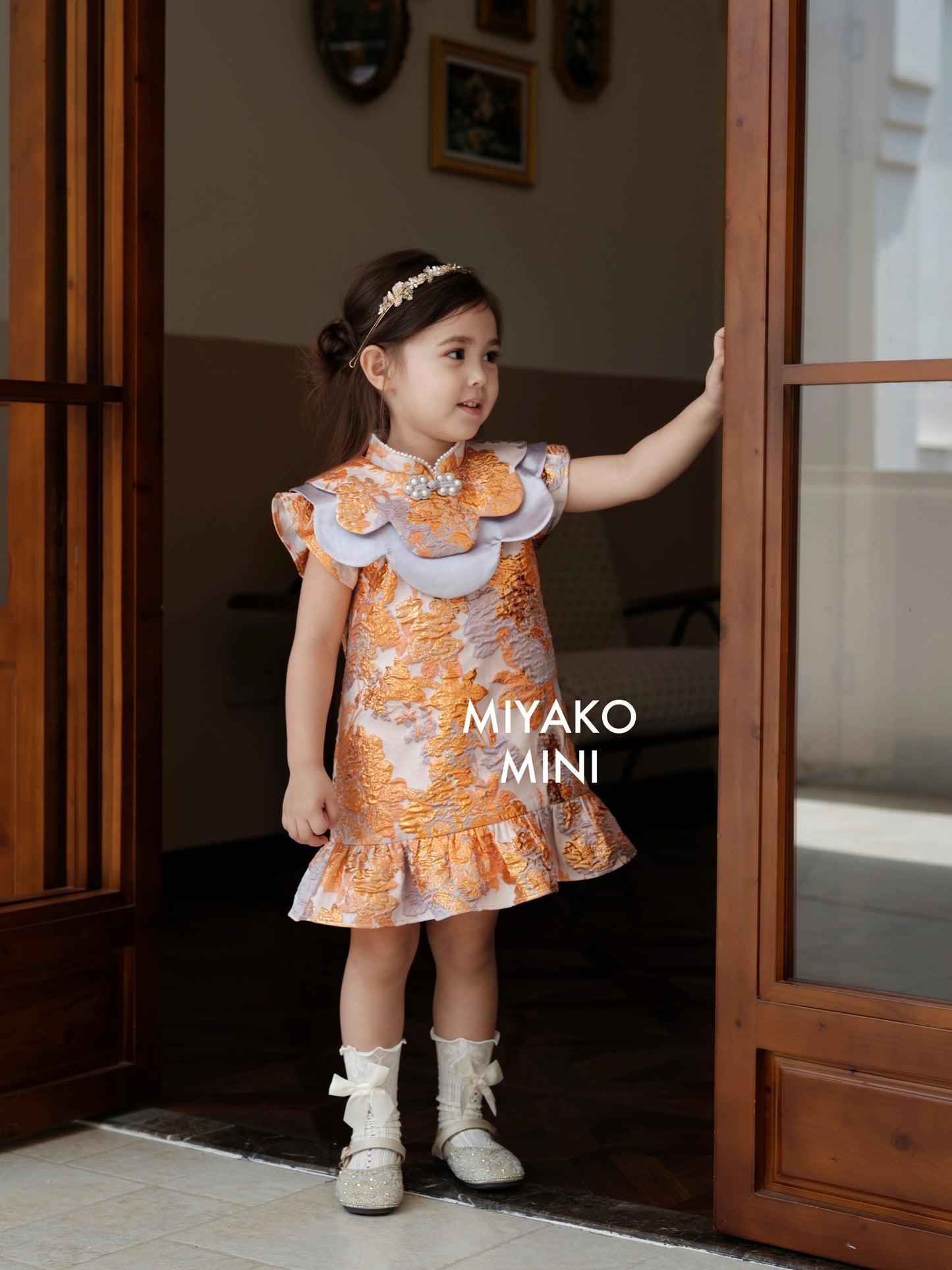 【家族荣耀】Glory Cheongsam Girl Dress in Orange 橘色小女孩连身裙