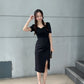 Alyssa Elegant Long Split Dress in Black