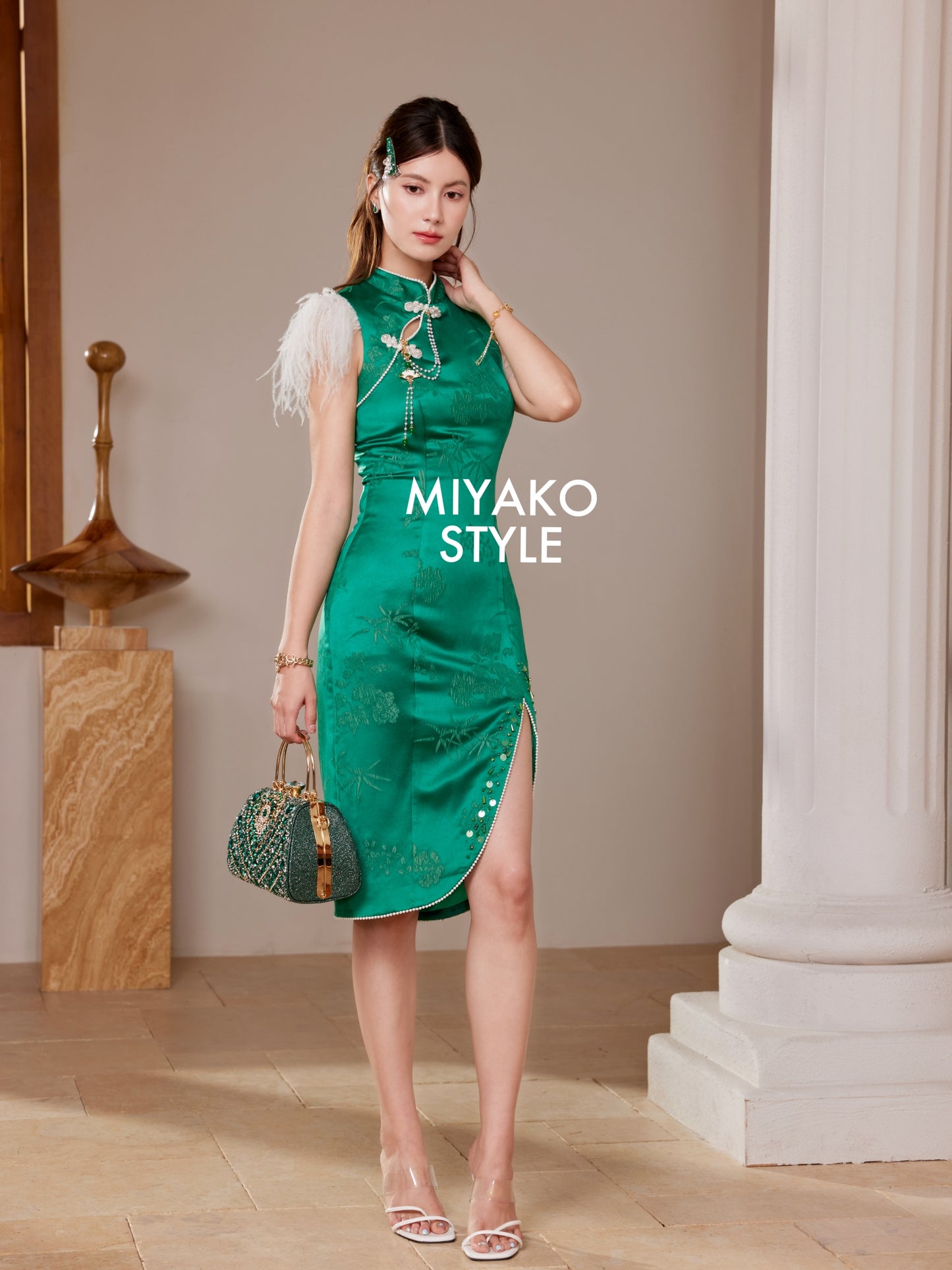 【青花瓷】Qing Premium Fur Midi Dress 女装连身裙