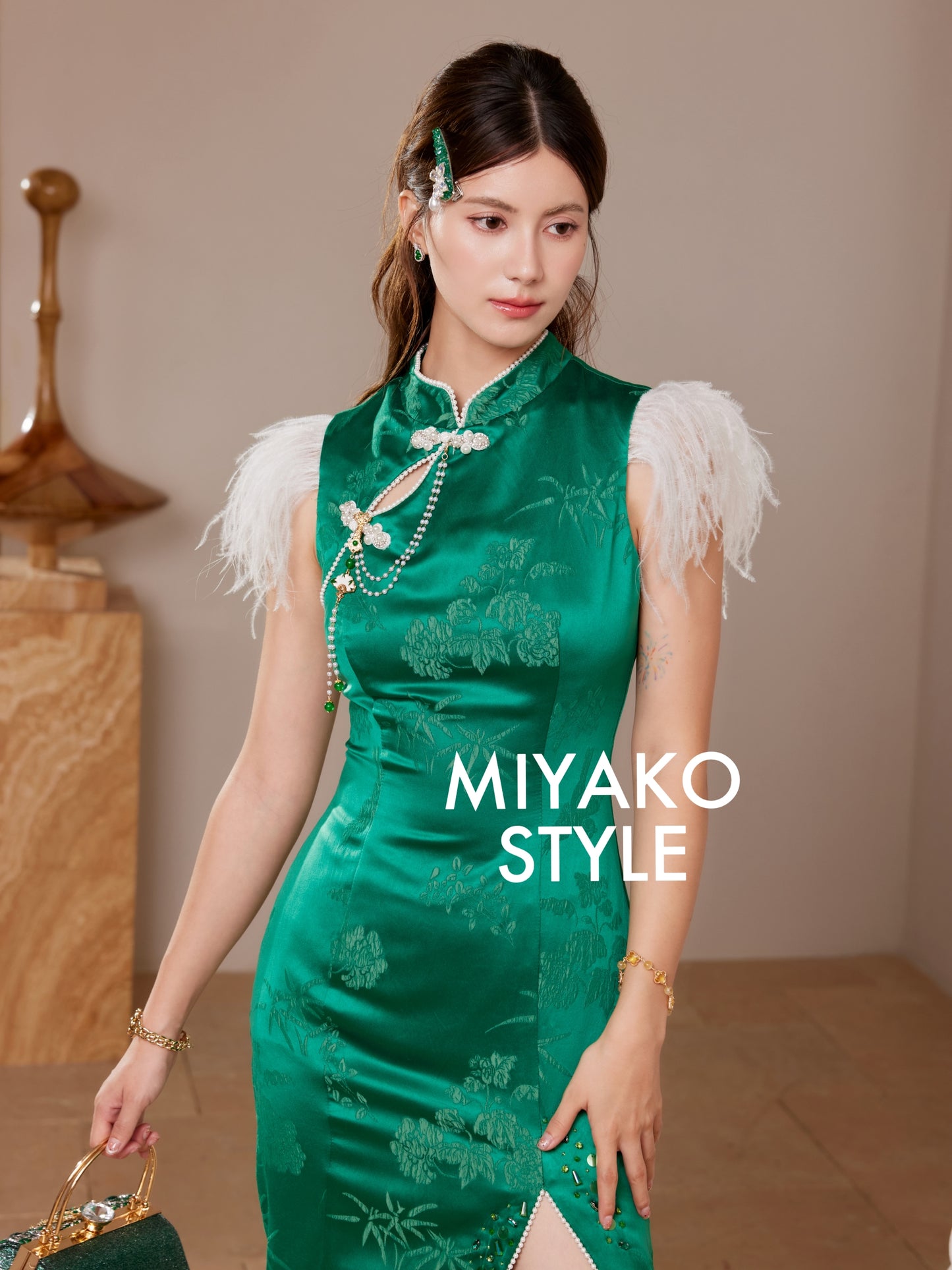 【青花瓷】Qing Premium Fur Midi Dress 女装连身裙
