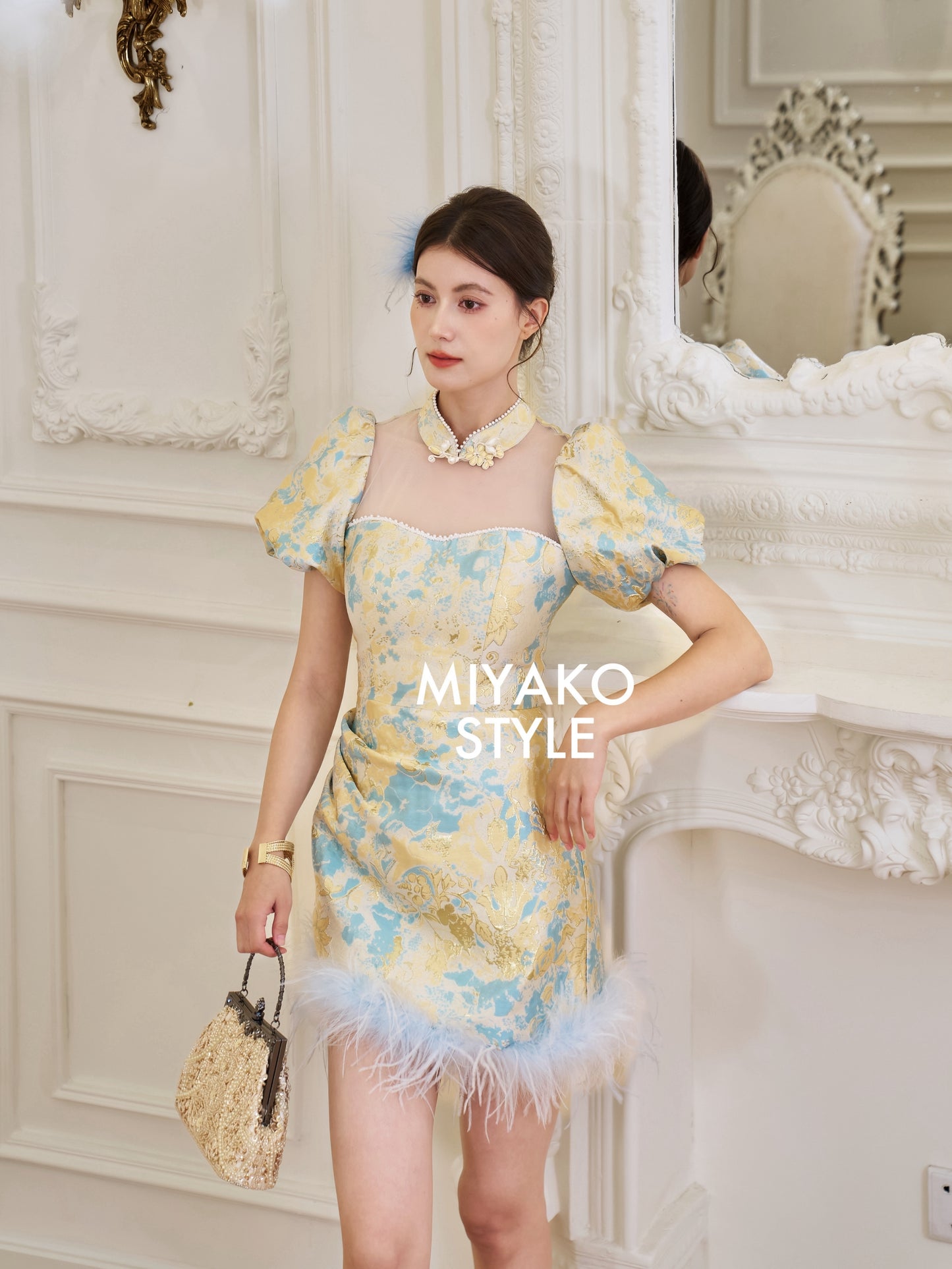 【花好月圆】Flora Luna Padded & Detachable Fur Sleeve Cheongsam Dress 女装连身裙