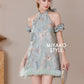 【万事如亿】Billionaire Detachable Sleeve Halter Dress in Sea Blue 绿蓝色女装挂脖连身裙