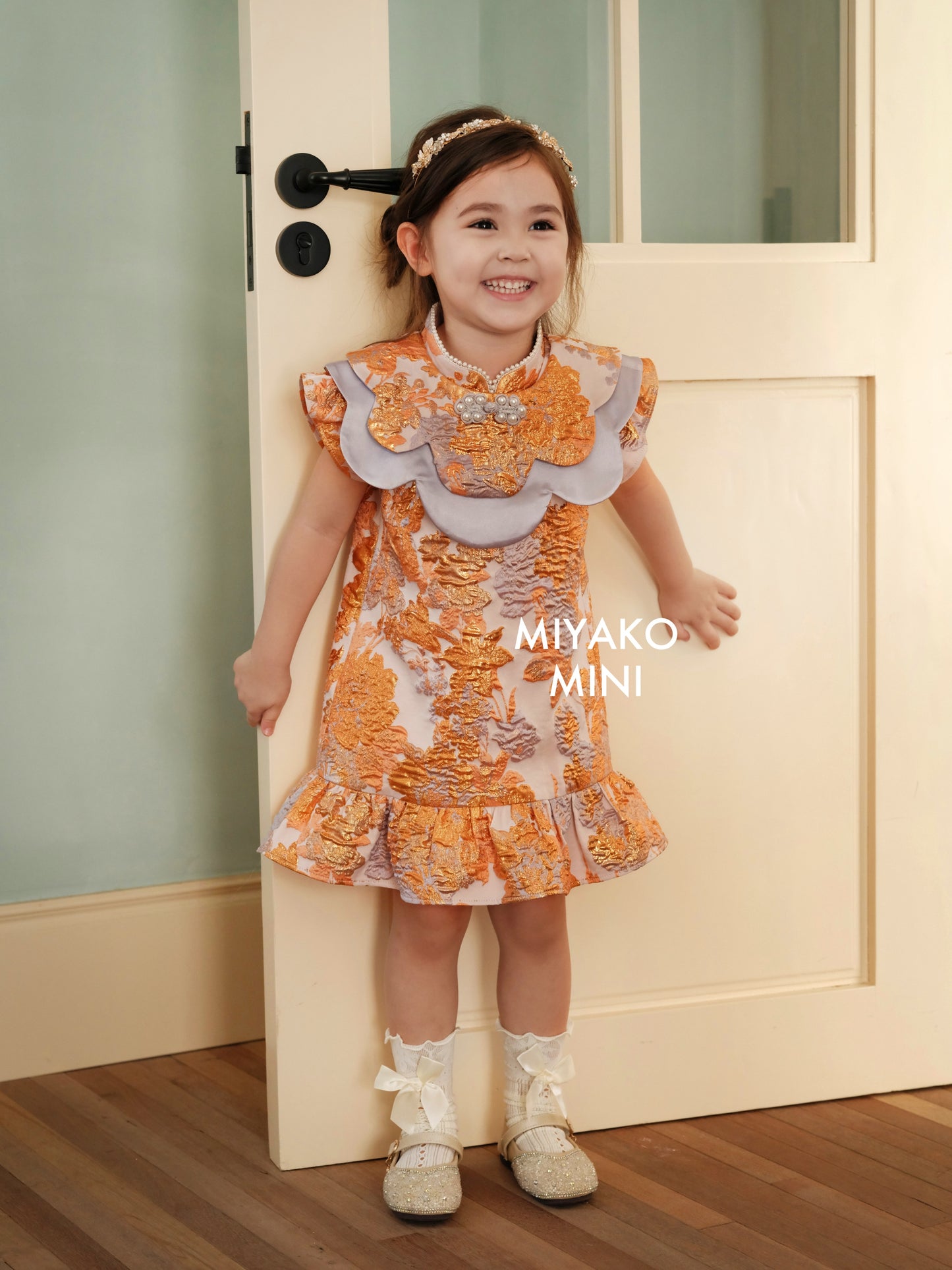 【家族荣耀】Glory Cheongsam Girl Dress in Orange 橘色小女孩连身裙