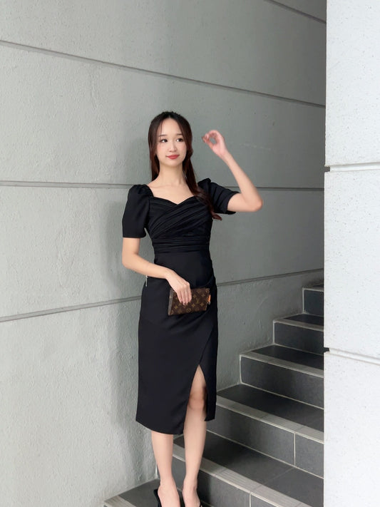 Alyssa Elegant Long Split Dress in Black