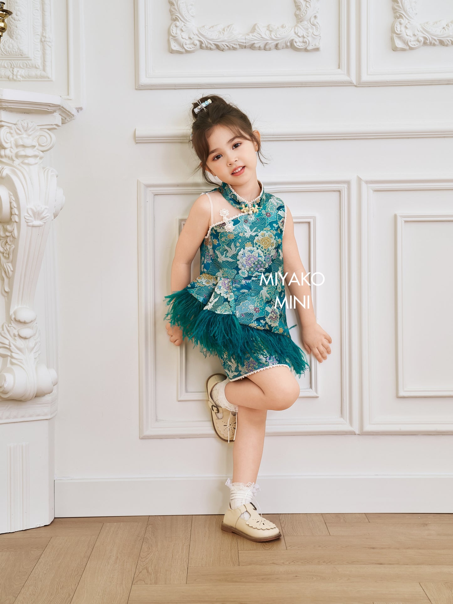 【名门望族】Noble Premium Girl Dress in Peacock Blue 孔雀蓝小女孩连身裙