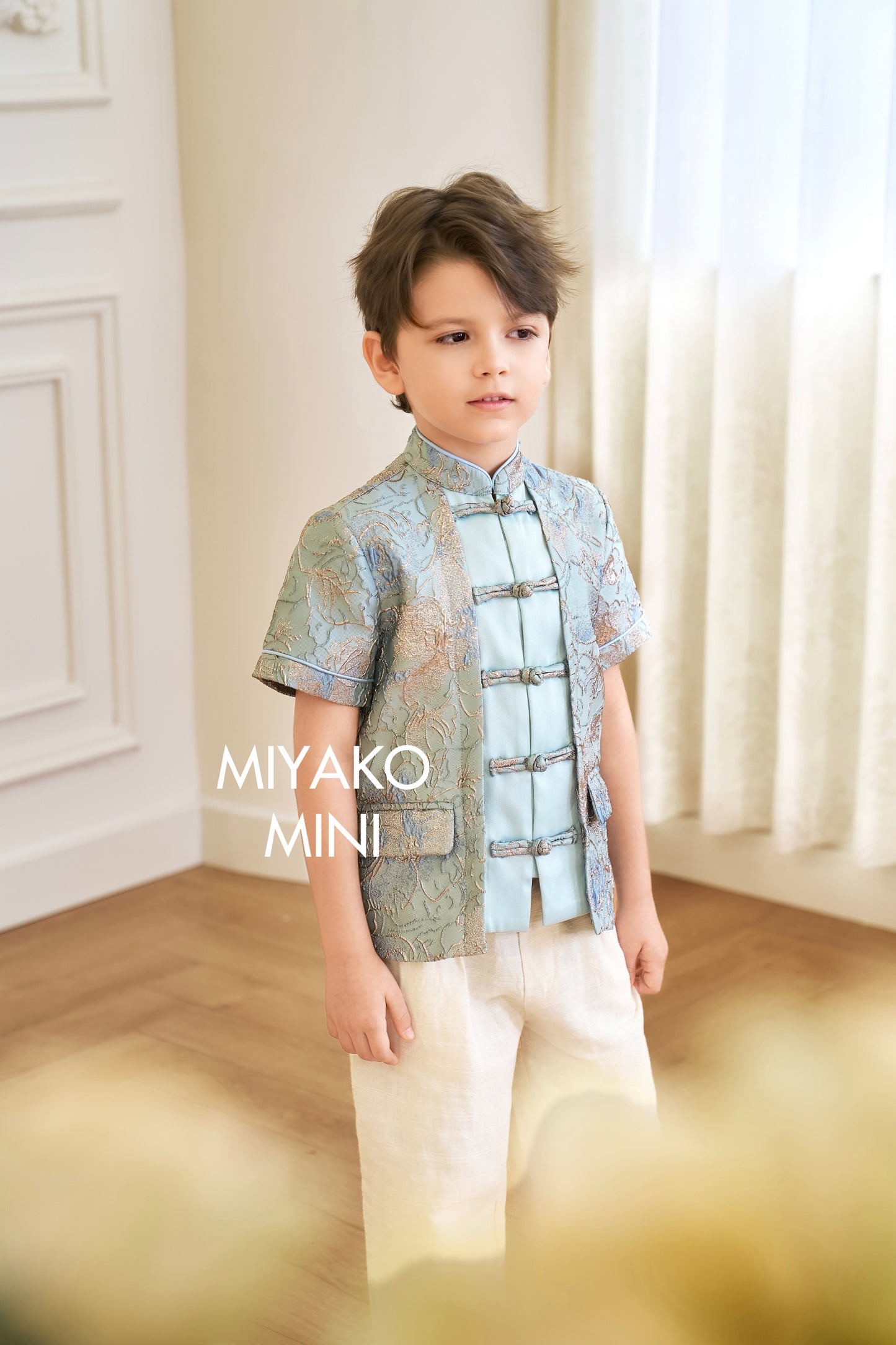 【万事如亿】Billionaire Premium Boy Suit Cheongsam in Sea Blue 绿蓝色小男孩唐装