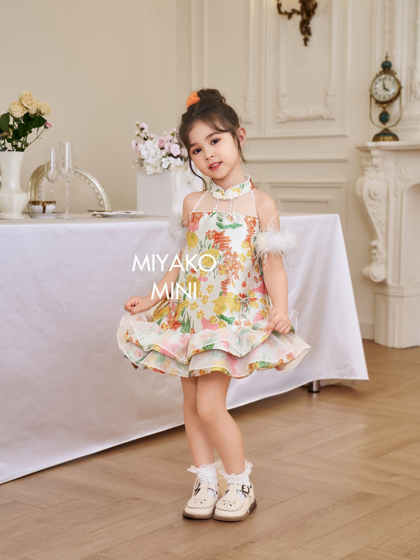 【许我耀眼】Glowy Detachable Fur Sleeve Girl Dress 小女孩连身裙