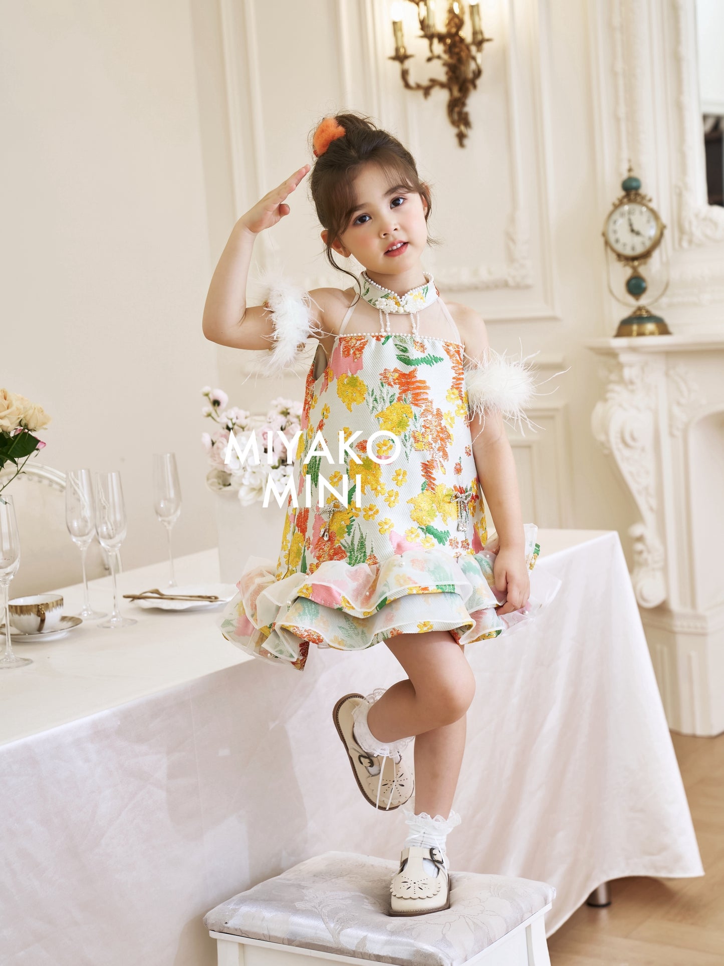 【许我耀眼】Glowy Detachable Fur Sleeve Girl Dress 小女孩连身裙