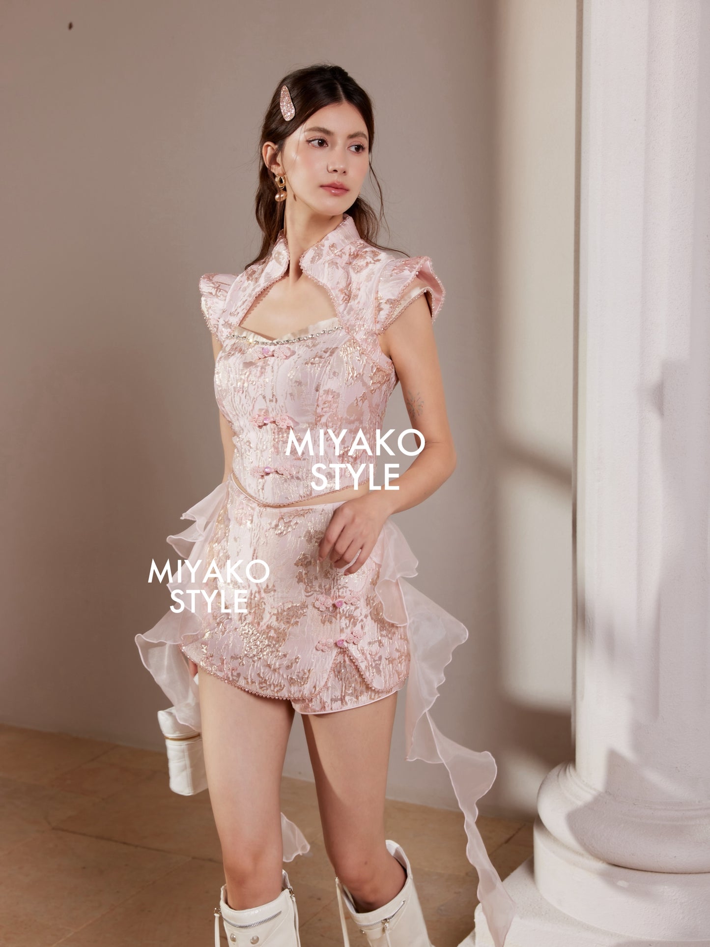 【人气女团】Rosie Premium Cheongsam Top in Pink 粉色女装上衣