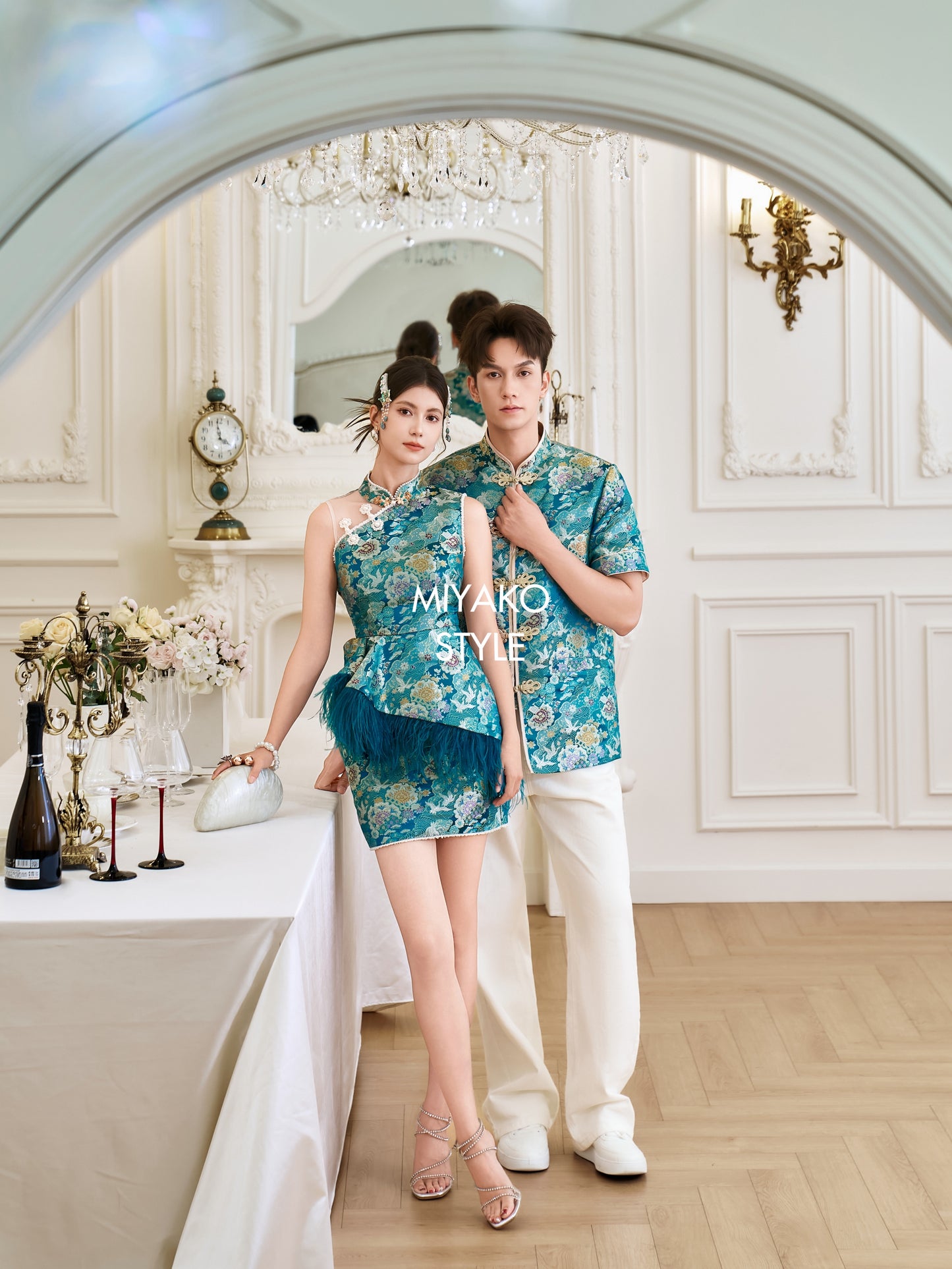 【名门望族】Noble Premium Fur Dress in Peacock Blue 孔雀蓝女装连身裙