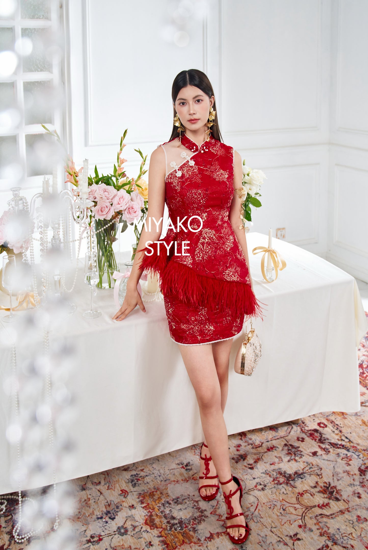 【名门望族】Noble Premium Fur Dress in Red 红色女装连身裙